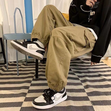 Hybskr Japanese Style Men Wide Leg Pants Solid Color Large Size Fashion Brand Cargo Pants Casual Harajuku Male Hip Hop Trousers aidase-shop